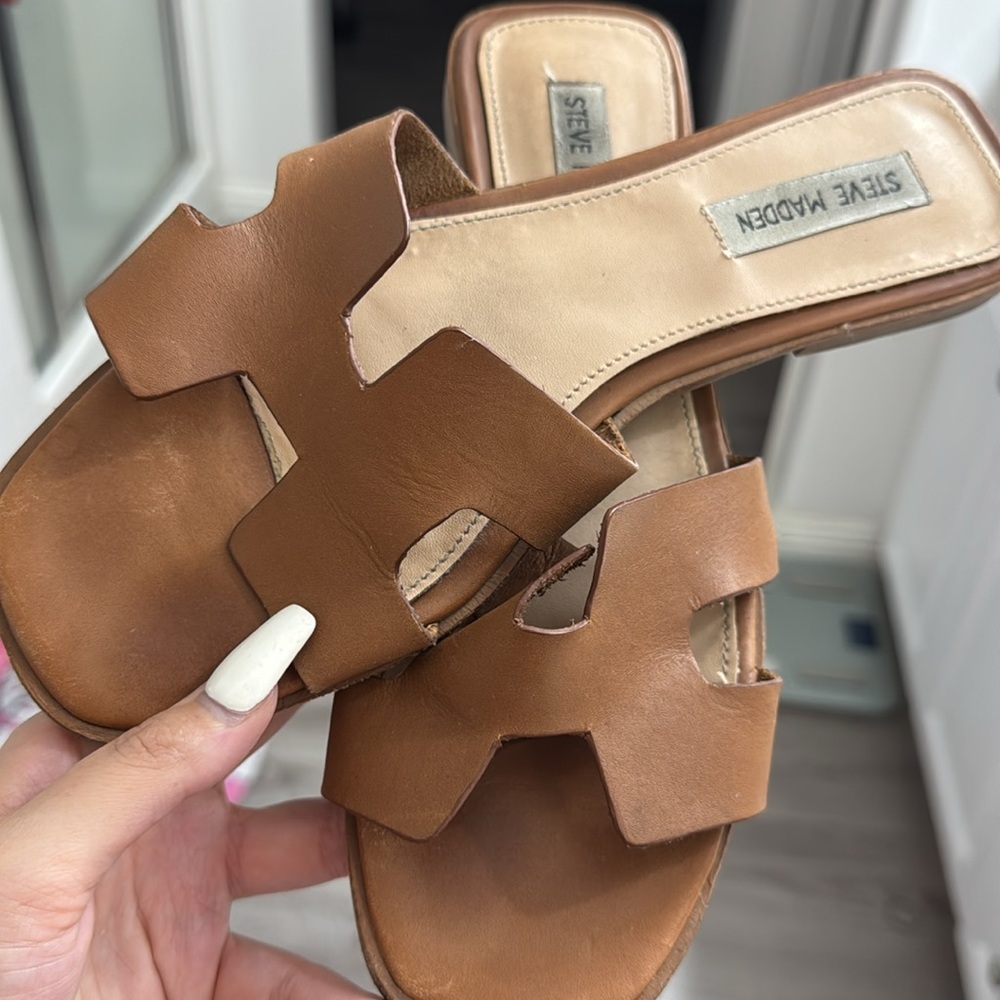 Steve Madden Cognac Leather H-Strap Sandals